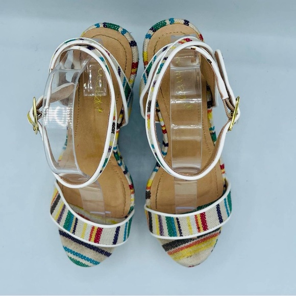 EUC Shoe Dazzle Retro Striped Platform Wedge Sandals - Picture 10 of 13